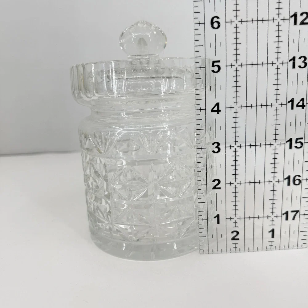 Lead Crystal Small Lidded Jar Clear Diamond Cut Glass Biscuit Candy 6 Inch